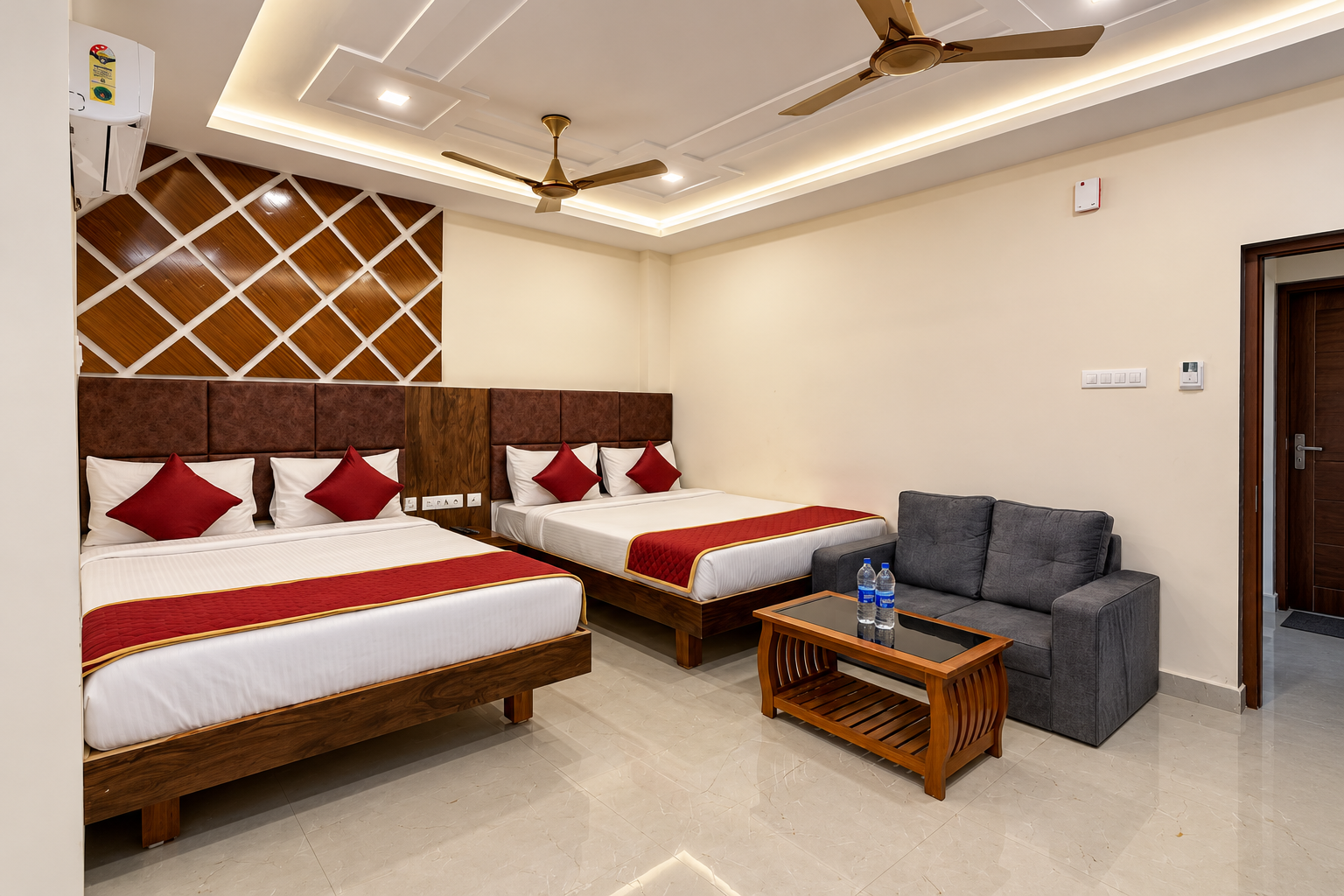 Modern hotel room with twin beds