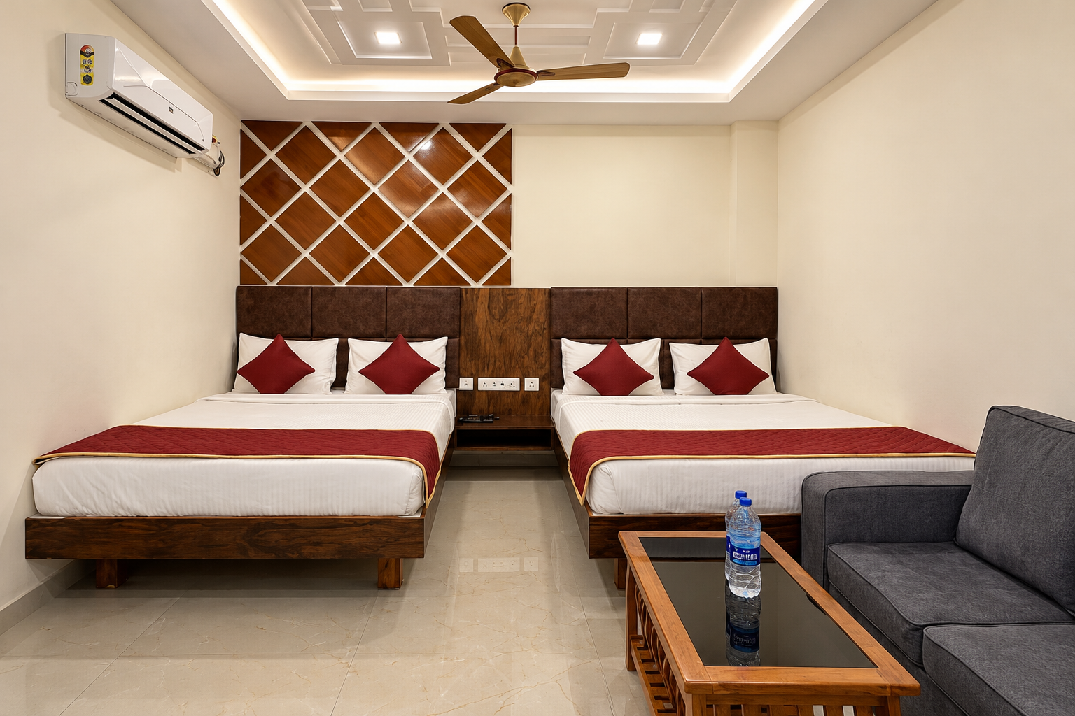 Modern twin-bed hotel room