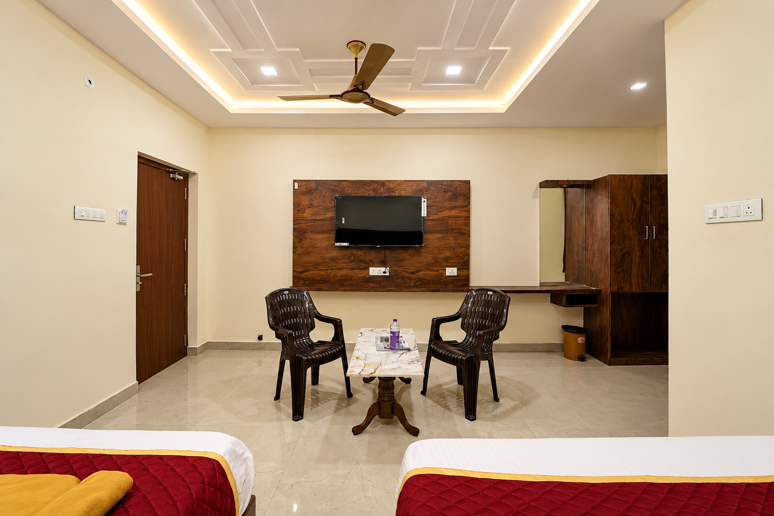 Symmetrical modern hotel room interior